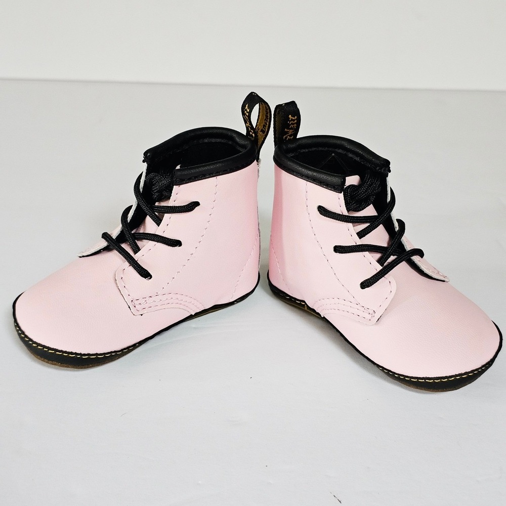 Infant Dr Martens Pink Crib Boots Soft Sole Lace Up Baby Shoes 1460 Style - Picture 6 of 12